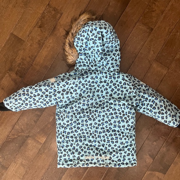 Mini Rodini Blue Leopard Kids Puffer Jacket with Faux Fur Hood - Picture 3 of 6